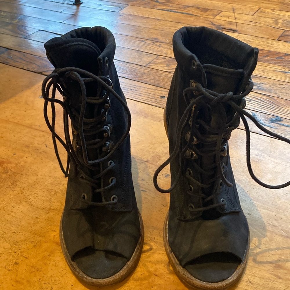 Gently worn toe less All Saints boots, suede chocolate brown